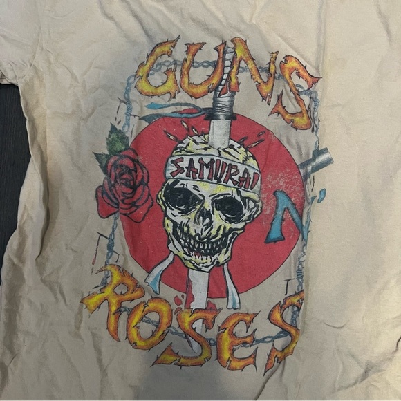 Guns N Roses Samurai Skeleton T-Shirt Tan Women's Large - Picture 4 of 5